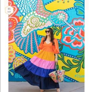 NWT Anthropologie Farm Rio Tiered Colorblocked Maxi Dress